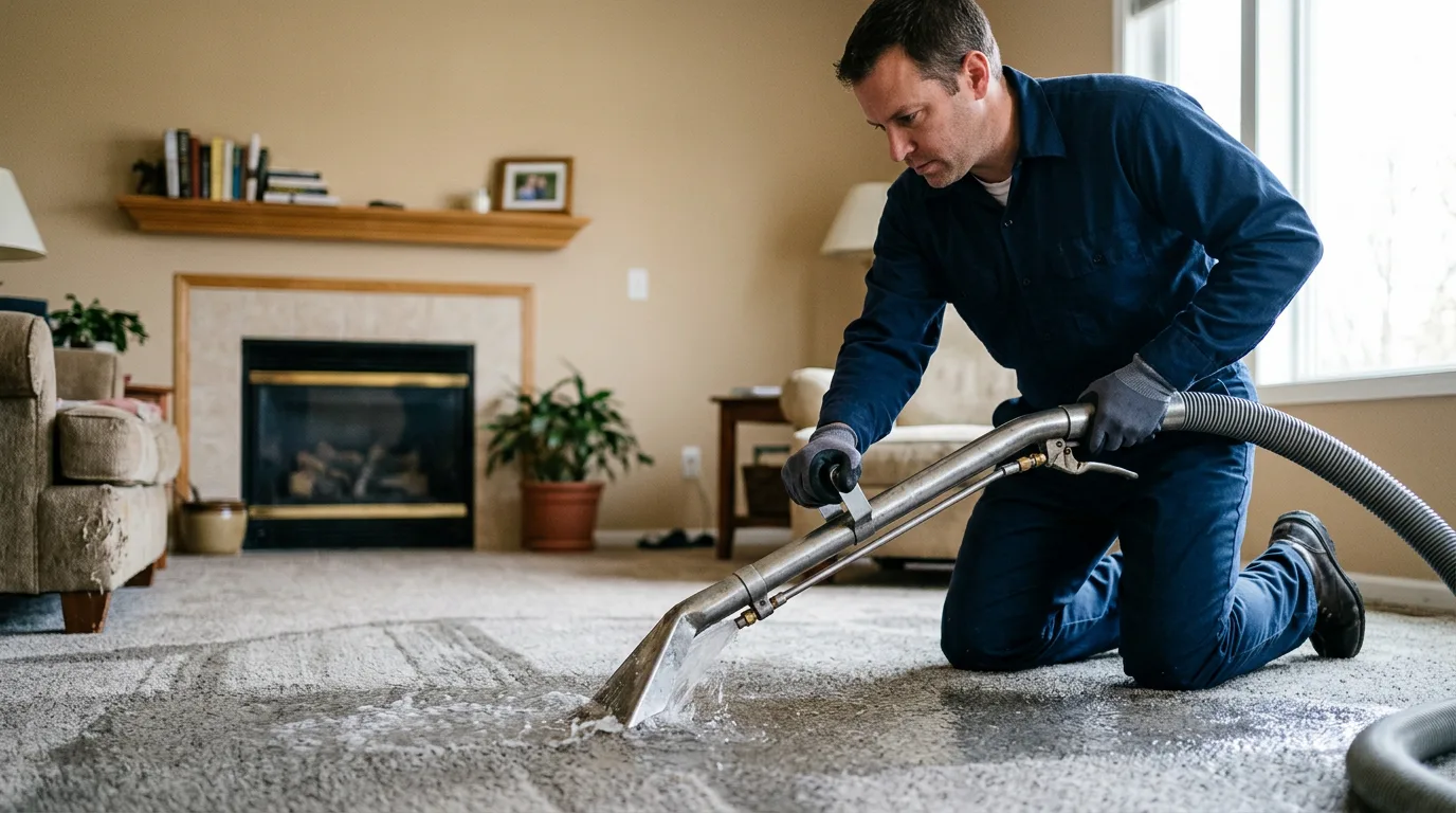 Water damage restoration technician working near Roxbury, ME